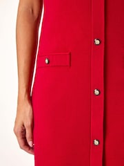 Roman Red Knitted Button Detail A-Line Dress - Image 5 of 5