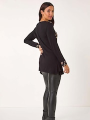 Roman Black Floral Print Contrast Panel Top - Image 3 of 5