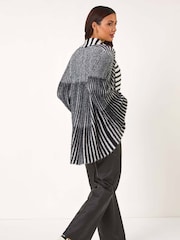 Roman Black Shawl Fluffy Striped Knit Cardigan - Image 3 of 5