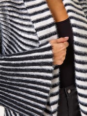 Roman Black Shawl Fluffy Striped Knit Cardigan - Image 5 of 5