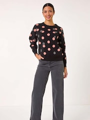 Roman Black Jaquard Spot Detail Knit Jumper - Image 1 of 5