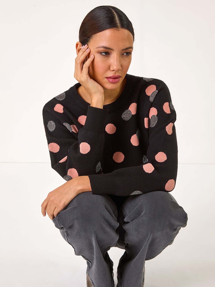 Roman Black Jaquard Spot Detail Knit Jumper - Image 2 of 5