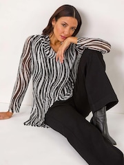 Roman Wavy Linear Print Cowl Neck Tunic - Image 1 of 5