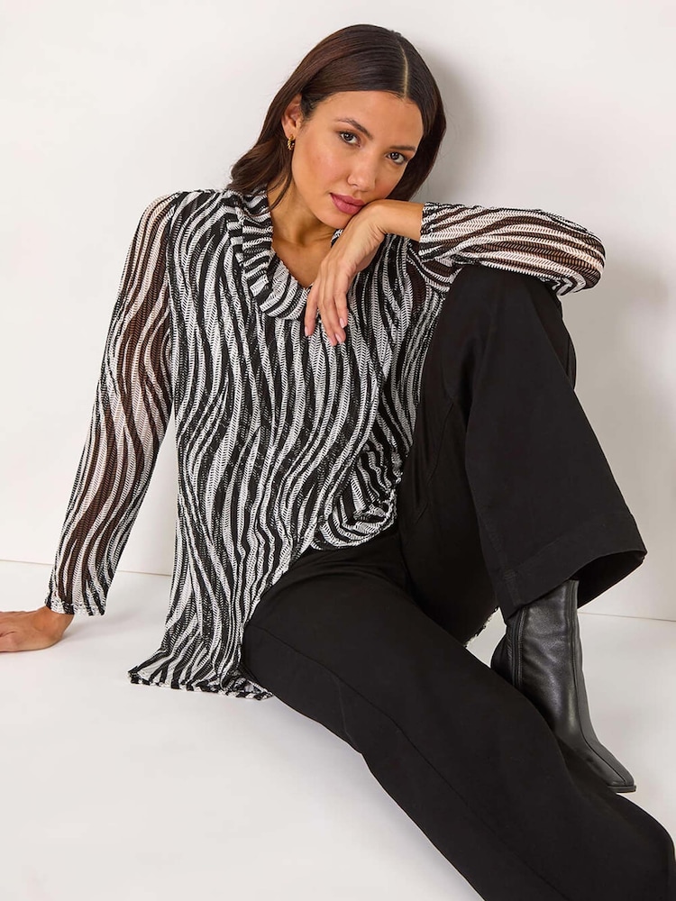 Roman Wavy Linear Print Cowl Neck Tunic - Image 1 of 5