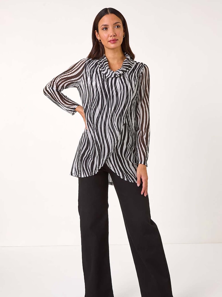 Roman Wavy Linear Print Cowl Neck Tunic - Image 2 of 5