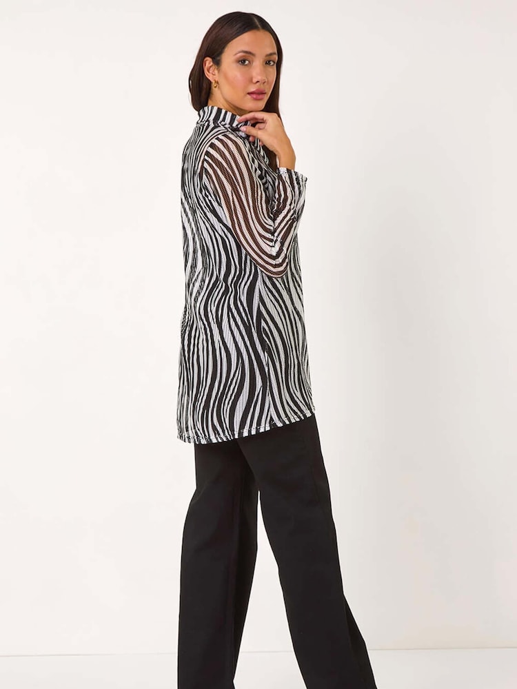 Roman Black Wavy Linear Print Cowl Neck Tunic - Image 3 of 5