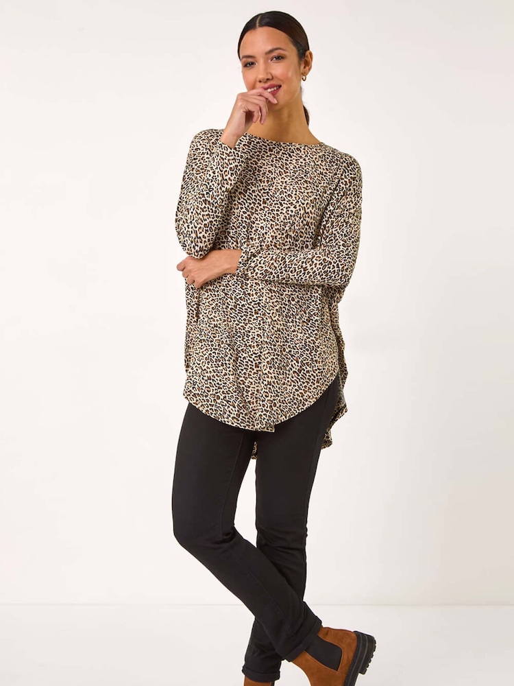 Roman Natural Animal Print Stretch Tunic Top - Image 1 of 5