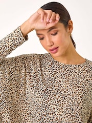 Roman Natural Animal Print Stretch Tunic Top - Image 2 of 5