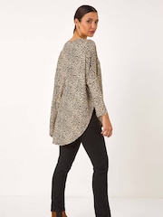 Roman Natural Animal Print Stretch Tunic Top - Image 3 of 5