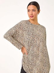 Roman Natural Animal Print Stretch Tunic Top - Image 4 of 5
