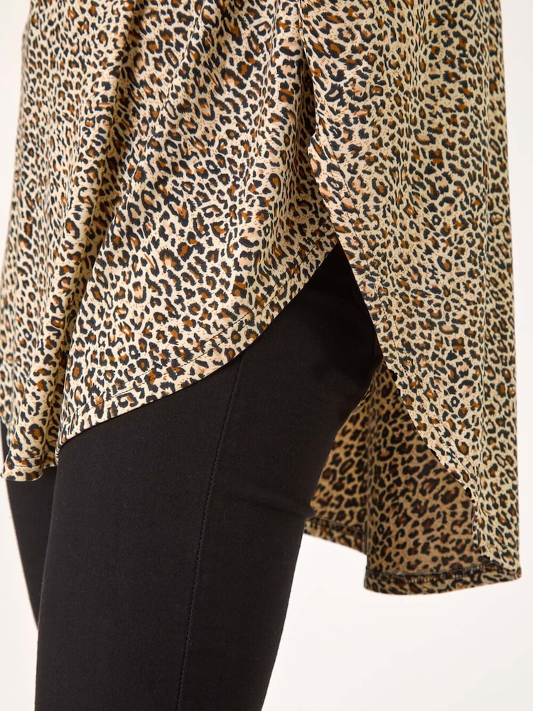 Roman Natural Animal Print Stretch Tunic Top - Image 5 of 5