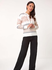 Roman White Jacquard Print Knit Hoodie - Image 1 of 5