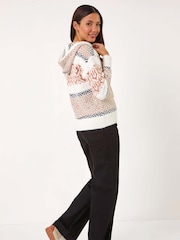 Roman White Jacquard Print Knit Hoodie - Image 2 of 5