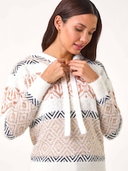 Roman White Jacquard Print Knit Hoodie - Image 3 of 5