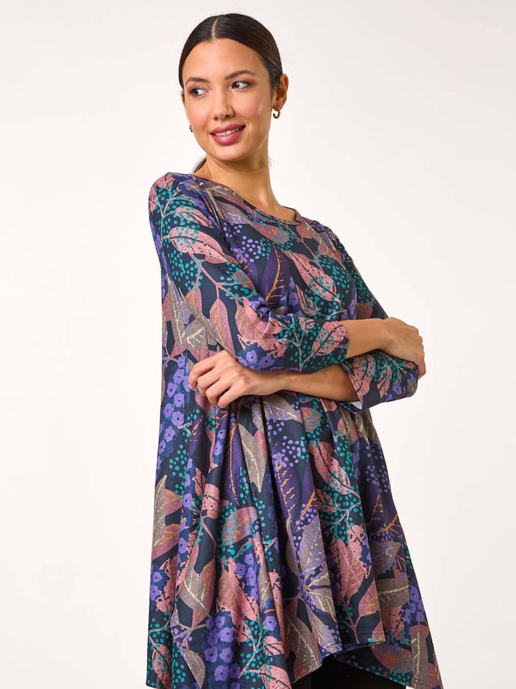 Roman Floral Leaf Print Stretch Tunic - Imagen 1 de 5 Roman Floral Leaf Print Stretch Tunic - Imagen 1 de 5