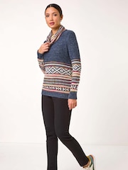 Roman Blue Abstract Print Roll Neck Knit Jumper - Image 2 of 5