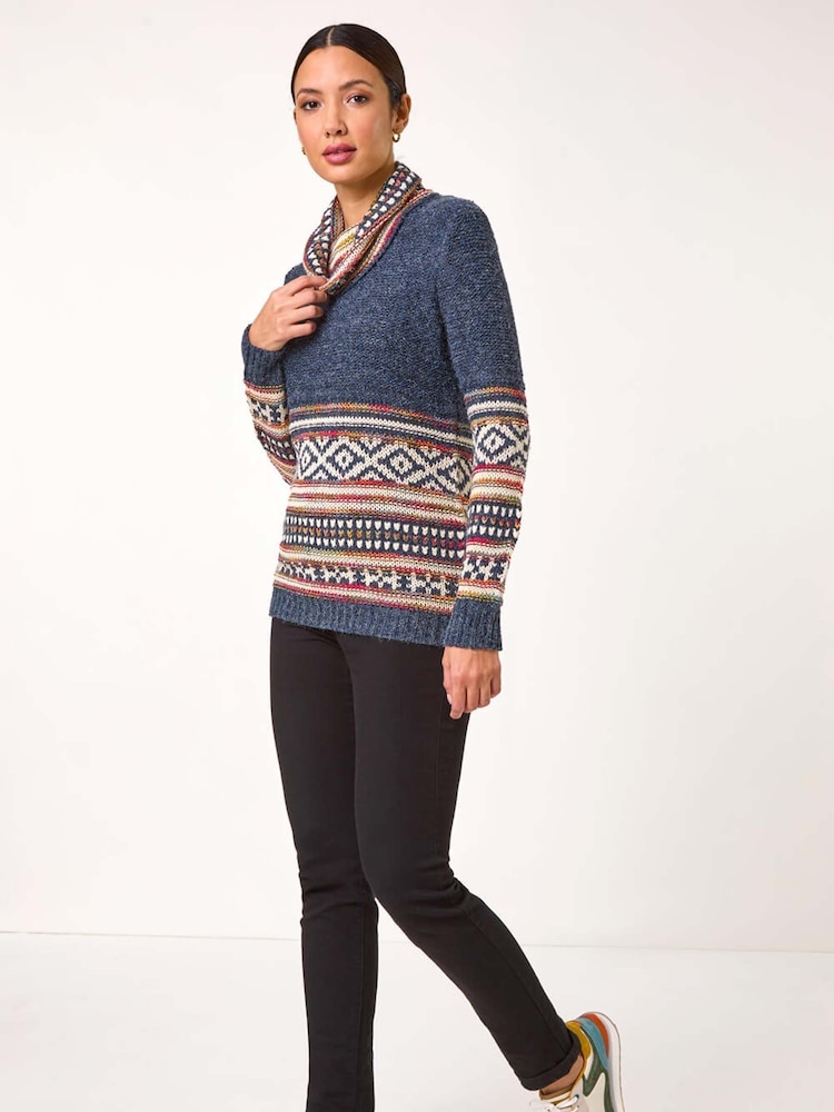 Roman Blue Abstract Print Roll Neck Knit Jumper - Image 2 of 5