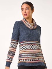 Roman Blue Abstract Print Roll Neck Knit Jumper - Image 4 of 5