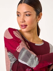 Roman Red Abstract Print Banded Hem Top - Image 4 of 5