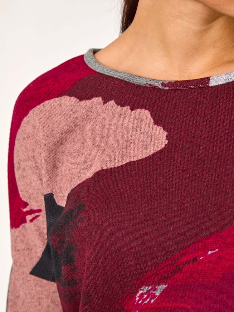 Roman Red Abstract Print Banded Hem Top - Image 5 of 5