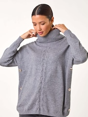 Roman Grey Cable Knit Tunic Jumper - Image 1 of 5