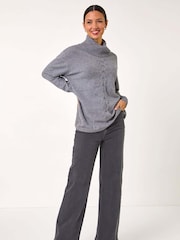 Roman Grey Cable Knit Tunic Jumper - Image 3 of 5