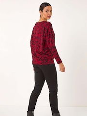 Roman Red Leaf Print Round Neck Top - Image 3 of 5