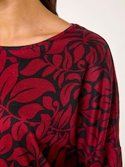 Roman Red Leaf Print Round Neck Top - Image 5 of 5