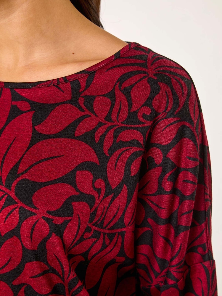 Roman Red Leaf Print Round Neck Top - Image 5 of 5