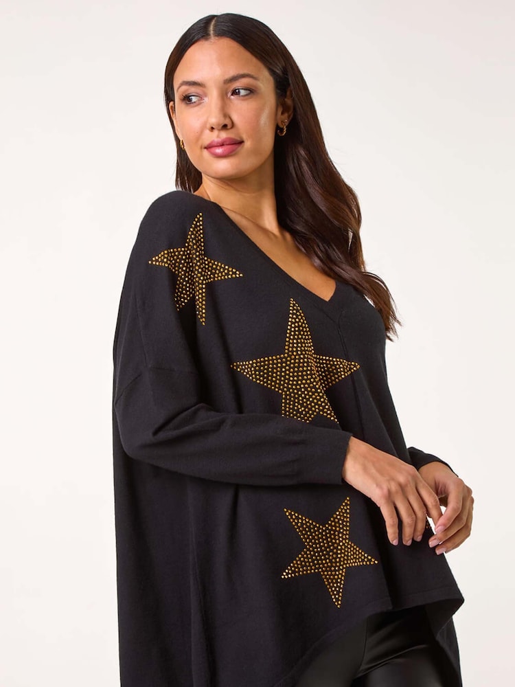 Roman Black Star Detail Hanky Hem Knit Jumper - Image 2 of 5