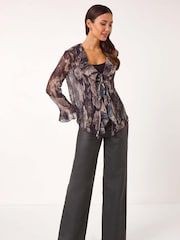 Roman Print Frill Front Plisse Top - Image 2 of 5