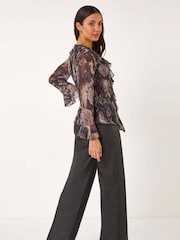 Roman Print Frill Front Plisse Top - Image 3 of 5