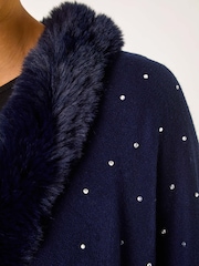 Roman Blue Hotfix Detail Faux Fur Trim Cape - Image 5 of 5