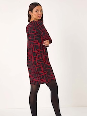 Roman Red Geo Print Cocoon Stretch Dress - Image 1 of 5