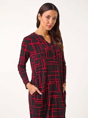 Roman Red Geo Print Cocoon Stretch Dress - Image 2 of 5