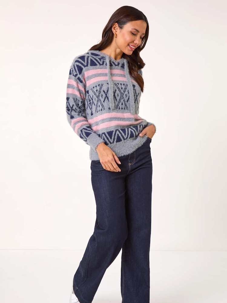 Roman Grey Jacquard Knit Hoodie - Image 2 of 5