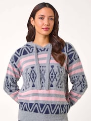 Roman Grey Jacquard Knit Hoodie - Image 4 of 5