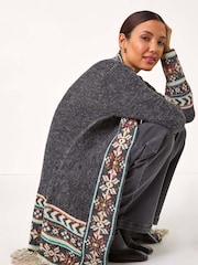 Roman Grey Nordic Pattern Fringe Hem Cardigan - Image 2 of 5