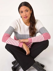 Roman Pink Textured Stripe Knitted Jumper - Image 1 of 5