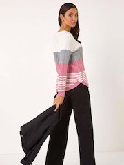 Roman Pink Textured Stripe Knitted Jumper - Image 3 of 5