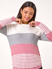 Roman Pink Textured Stripe Knitted Jumper - Image 4 of 5