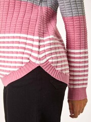 Roman Pink Textured Stripe Knitted Jumper - Image 5 of 5