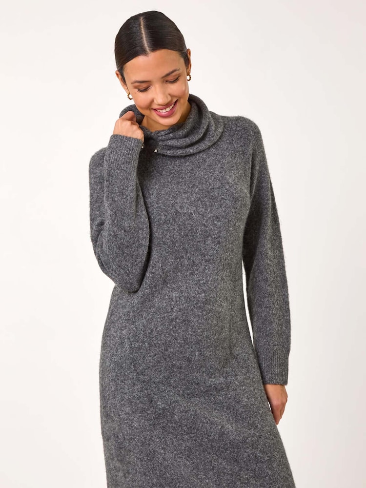 Roman Grey Ring Neck Detail Knitted Dress - Image 2 of 5