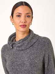 Roman Grey Ring Neck Detail Knitted Dress - Image 4 of 5