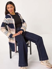 Roman Blue Nordic Stitch Pattern Knit Cardigan - Image 1 of 5