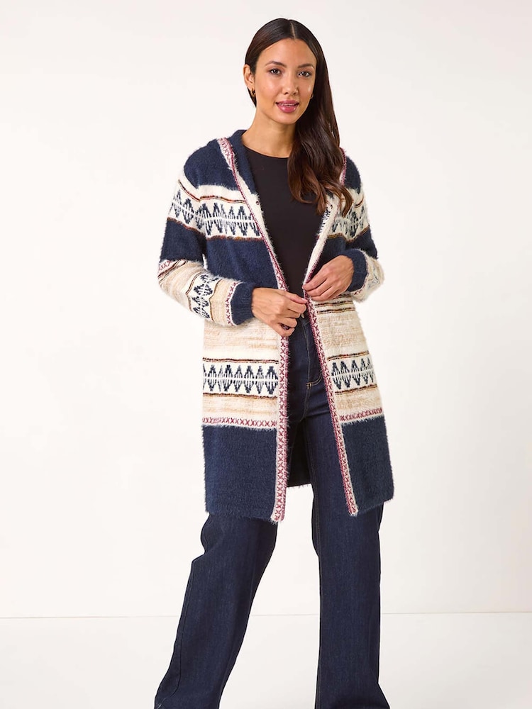 Roman Blue Nordic Stitch Pattern Knit Cardigan - Image 2 of 5
