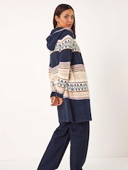 Roman Blue Nordic Stitch Pattern Knit Cardigan - Image 3 of 5