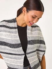 Roman Grey Striped Short Sleeve Knit Cardigan - Image 1 of 5