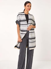 Roman Grey Striped Short Sleeve Knit Cardigan - Image 2 of 5