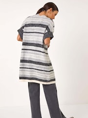 Roman Grey Striped Short Sleeve Knit Cardigan - Image 3 of 5